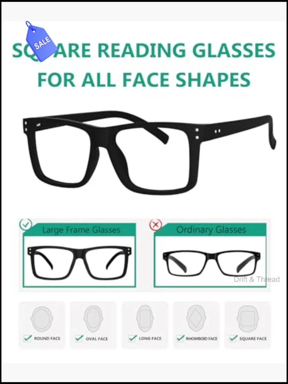 Oversized Square Reading Glasses Spring Hinge Readers